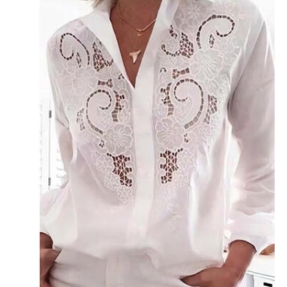 Elegant White Embroidered Blouse xxl